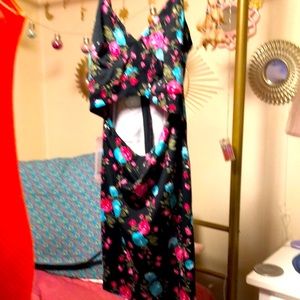 NWT Black floral zip up mini dress with little bit of belly show